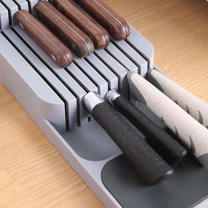 Organizador de Facas para Gaveta de Armário de Cozinha Com Base de apoio até 9 Facas suporta (BRANCO)