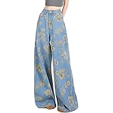 kakarin choyx Fashion Casual Women's Jeans High Waisted Y2K Vintage Cute Floral Printed Streetwear Baggy Denim Pants