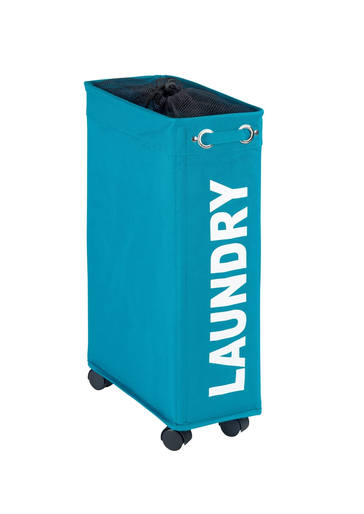WENKO 3450116100 Laundry bin Corno Petrol - laundry basket Capacity: 43 l, Polyester, 18.5 x 60 x 40 cm, Petrol