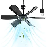 bestmoument 17.7" Inch Small Portable Ceiling Fan, USB Plug In, 5V DC Powered, 6 Blades, Indoor/Outdoor RV Camping Tent Canopy, Gazebo,Beach,Hanging, Quiet,black