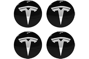 Knomix 4 Pack Aluminum Waterproof Wheel Cover Center Emblem Sticker for Tesla Model 3 Model Y 56mm Hubcaps Wheel Rim Cover (Glossy Black Background+White Emblem)