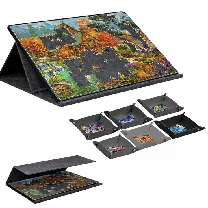 1000 Piece Jigsaw Puzzle Board, Tilting Puzzle Board with 2-in-1 Stand & Cover, Felt Jigsaw Boards with 6 Colored Sorting Trays, Jigsaw Accessories Puzzle Storage Board