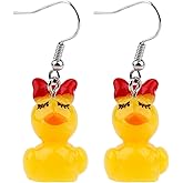 Cute Duck Earrings, Acrylic Yellow Duck Earrings Dangle Drop Unique Cartoon Animal-Inspired Jewelry Funny Yellow Duckling Fashion Stuff Fun Accessories Jewelry Gift for Women