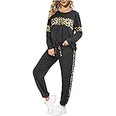 MRSFITOK Leopard Sweatsuits Women 2 Piece Sets Fall Casual Crew neck Long Sleeve Tops pants Sexy Tracksuit with Pockets