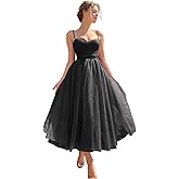 A line Ruched Tulle Prom Dress Spaghetti Straps for Women, Tea Length Sweetheart Homecoming Dress Cocktail Dress