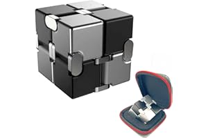 FUFUYOU Metal Fidget Toys Infinity Cube for Men Anxiety Stress Relief Aluminum Alloy Material (Black & Silver)