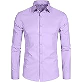 DELCARINO Men's Long Sleeve Button Up Shirts Solid Slim Fit Casual Business Formal Dress Shirt