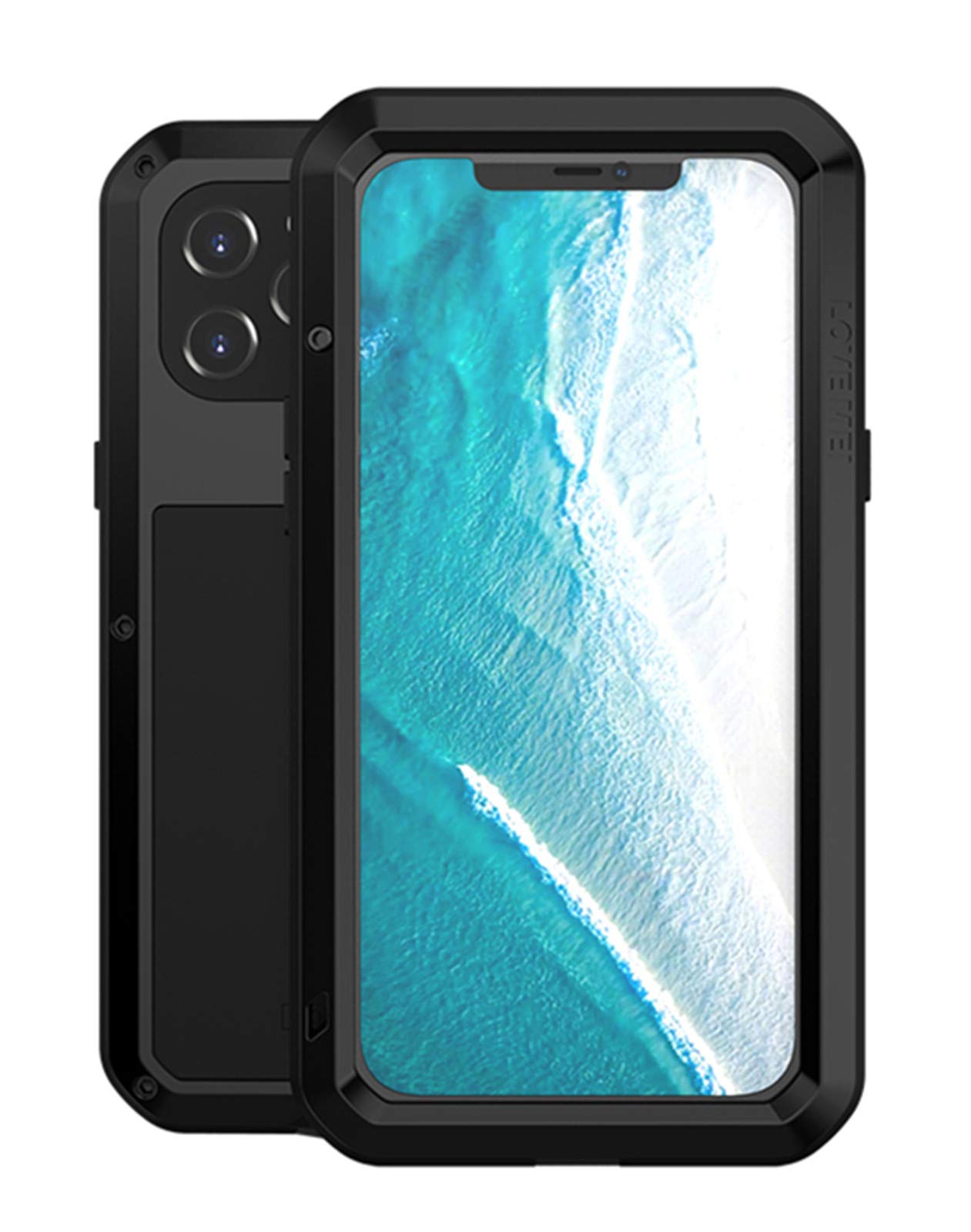 LOVE MEI for iPhone 12 Pro Max Case, Heavy Duty Rugged Military Bumper Aluminum Metal+Silicone Dust/Shockproof Full Body Protection Cover with Tempered Glass for iPhone 12 Pro Max (6.7 inch) (Black) — image 1