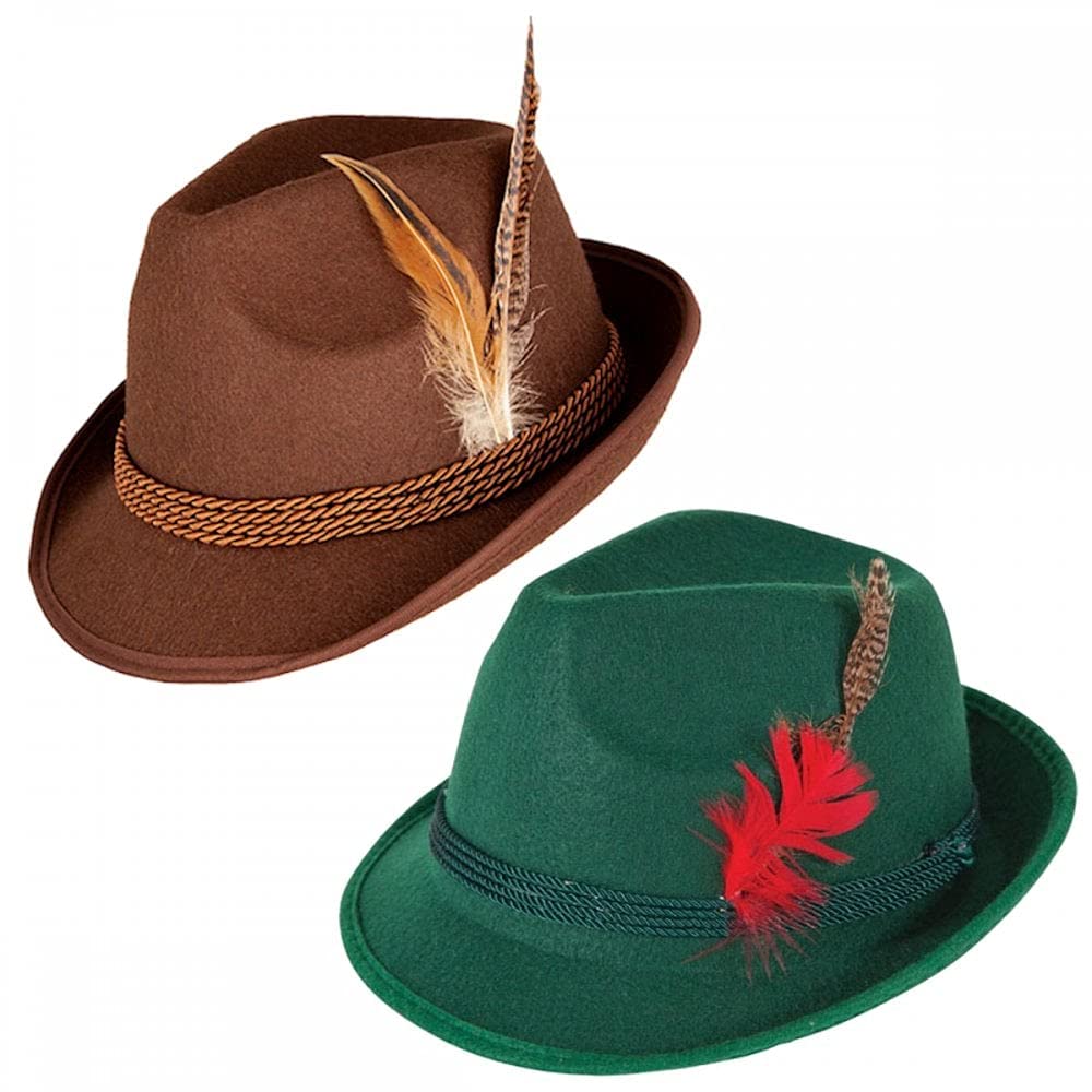 A2ZFD 1 x Brown Deluxe Bavarian Oktoberfest Hat + 1 x Green Deluxe Bavarian Oktoberfest Hat