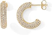 PAVOI 14K Gold Plated 925 Sterling Silver Post Cubic Zirconia Chunky Hoop Earrings - Thick Lightweight Gold Earrings for Women - Fully Studded Hoop