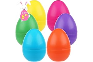 NEWBEA 12 Pcs Jumbo Easter Eggs, Fillable Plastic Easter Eggs Bright Color for Easter Hunt Party Supplies, Large Enough to Fill Toys, Candy and Stuffed Animals(6 inch)