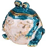 YU FENG Hinged Frog Trinket Jewelry Box Crystal Jeweled Small Cute Frog Animal Figurines Collectible