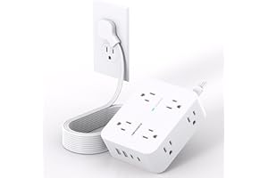 HANYCONY Extension Cord 10 Ft, Ultra Thin Flat Plug Power Strip Surge Protector with 8 Outlets 4 USB Ports (2 USB C), 1080J Multi Plug Outlet Extender Desk Charging Station for Home Office Dorm Room Essentials