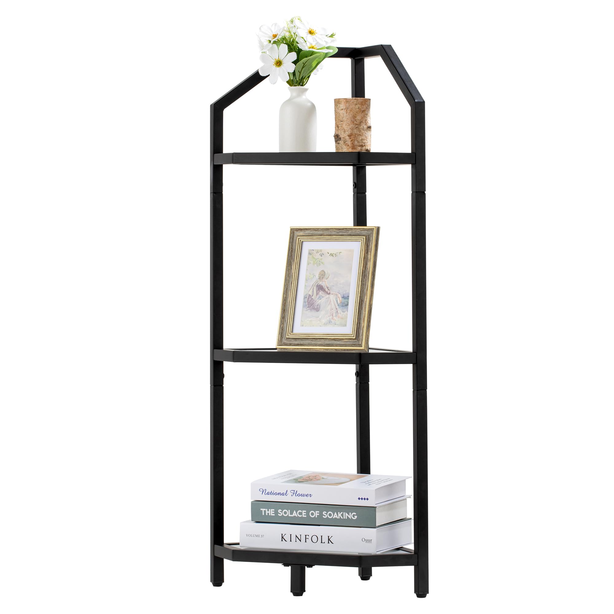 Photo 1 of ***MISSING PARTS***
3-Tier Corner Shelf Stand, Black Corner Bookshelf, Bathroom Storage Rack Shelf, Plant Rack, Tempered Glass, Steel Frame, Modern Style for Living Room, Bathroom, Kitchen, Metallic Black