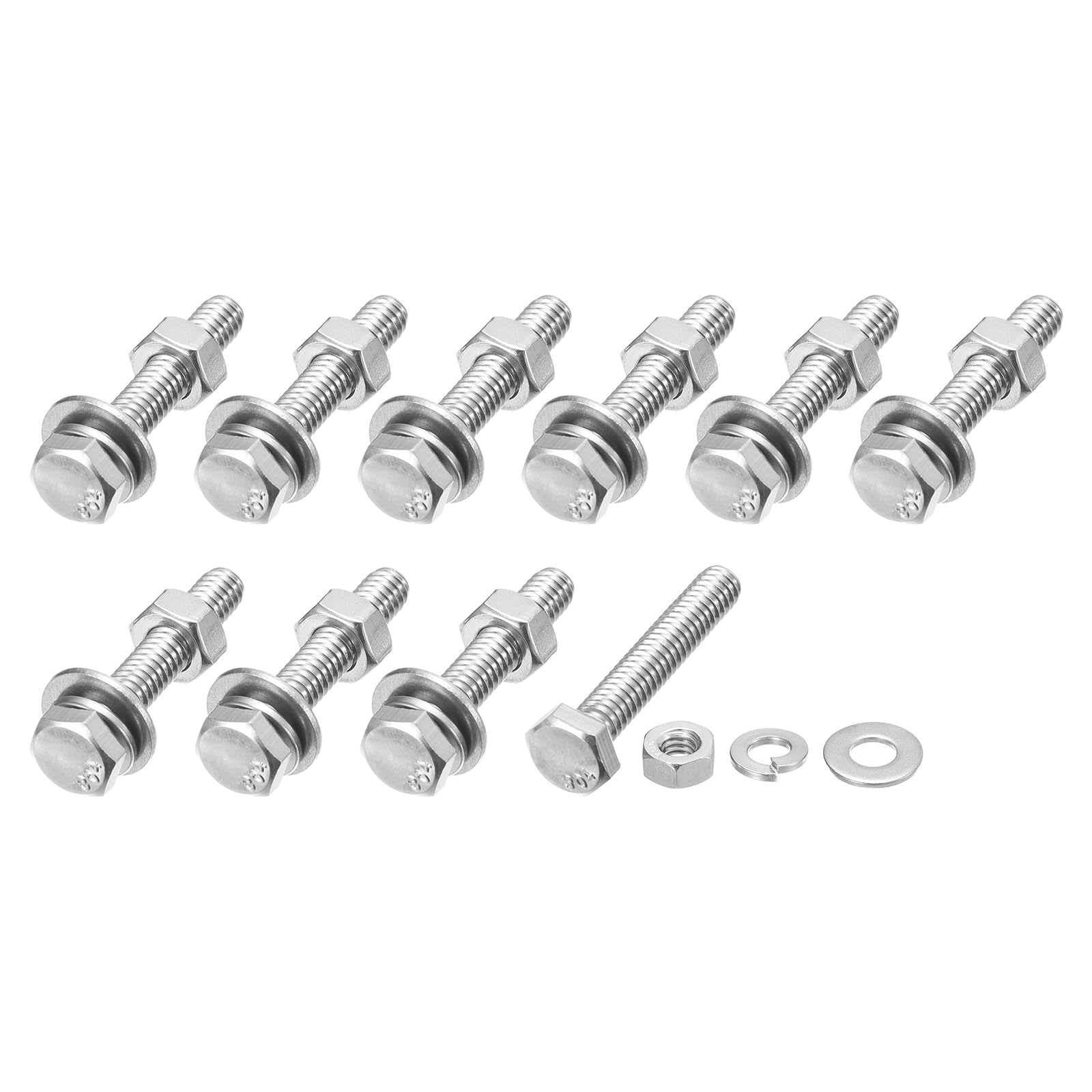 METALLIXITY Hex Head Screws Bolts, Nuts, Flat Washers Kits (1/4-20x1-1/2") 10 Set, Stainless Steel Fully Threaded Machine Screws Bolt Set - for Home Appliance Equipment