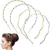 DOPENSPI 4PCS Metal Headbands, Gold Silver Wavy Headbands Gold Silver Thin Metal Head Bands Elastic Trendy Hair Accessories for Women Teens