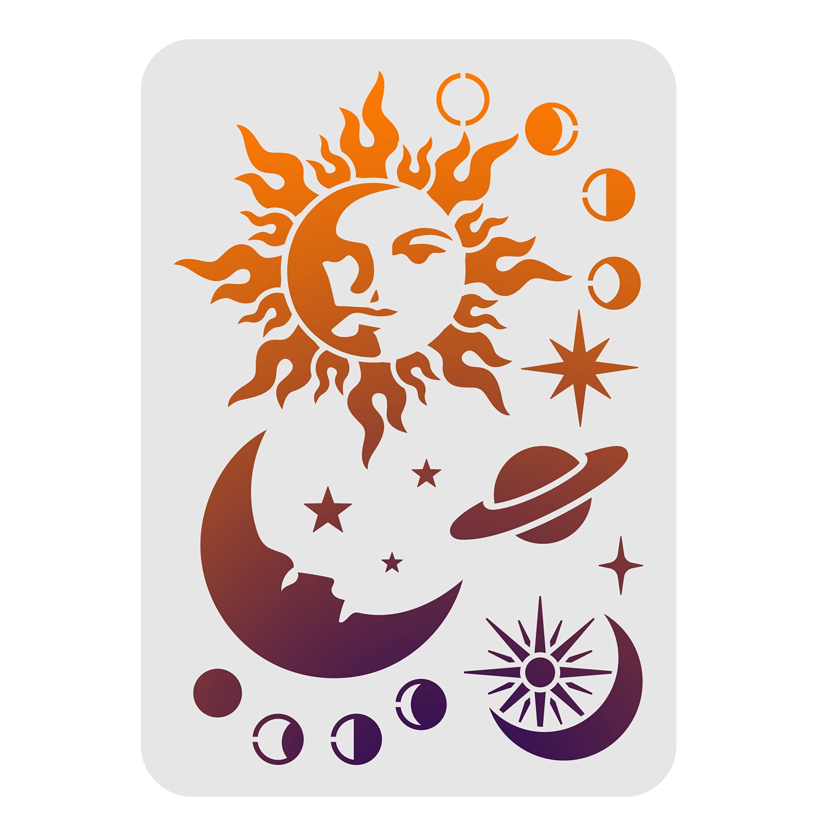 FINGERINSPIRE Moon Sun Planet Stencil Decoration Template 29.7x21cm Plastic Space Planet Stars Drawing Painting Stencils Rectangle Reusable Stencils for Painting and DIY Projects