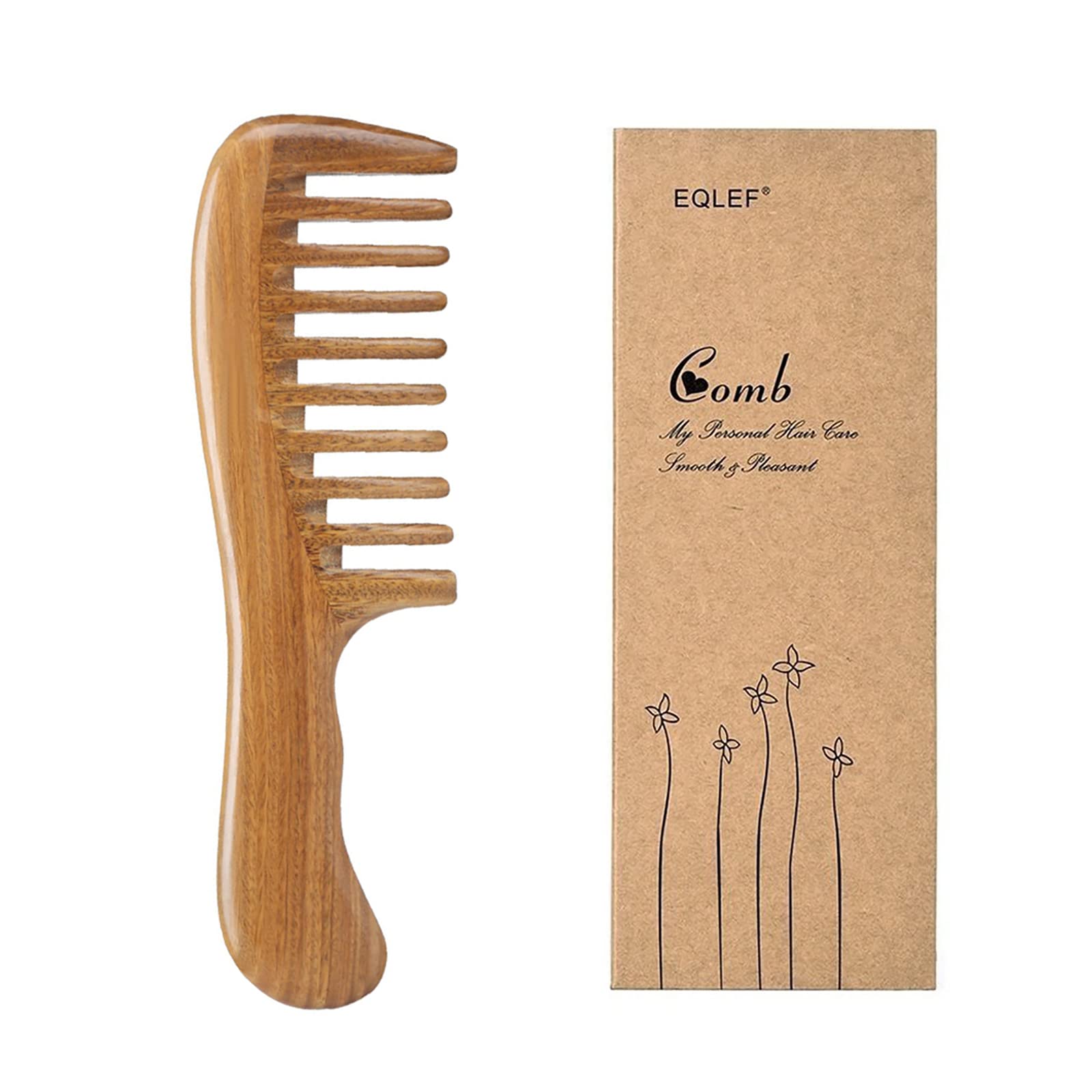 Green Sandalwood Wide-Tooth no Static Handmade Comb, Quality Wooden Curls Comb (Wide-Tooth Comb)