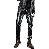Idopy Men`s Black Slim Fit Soft PU Faux Leather Biker Pants