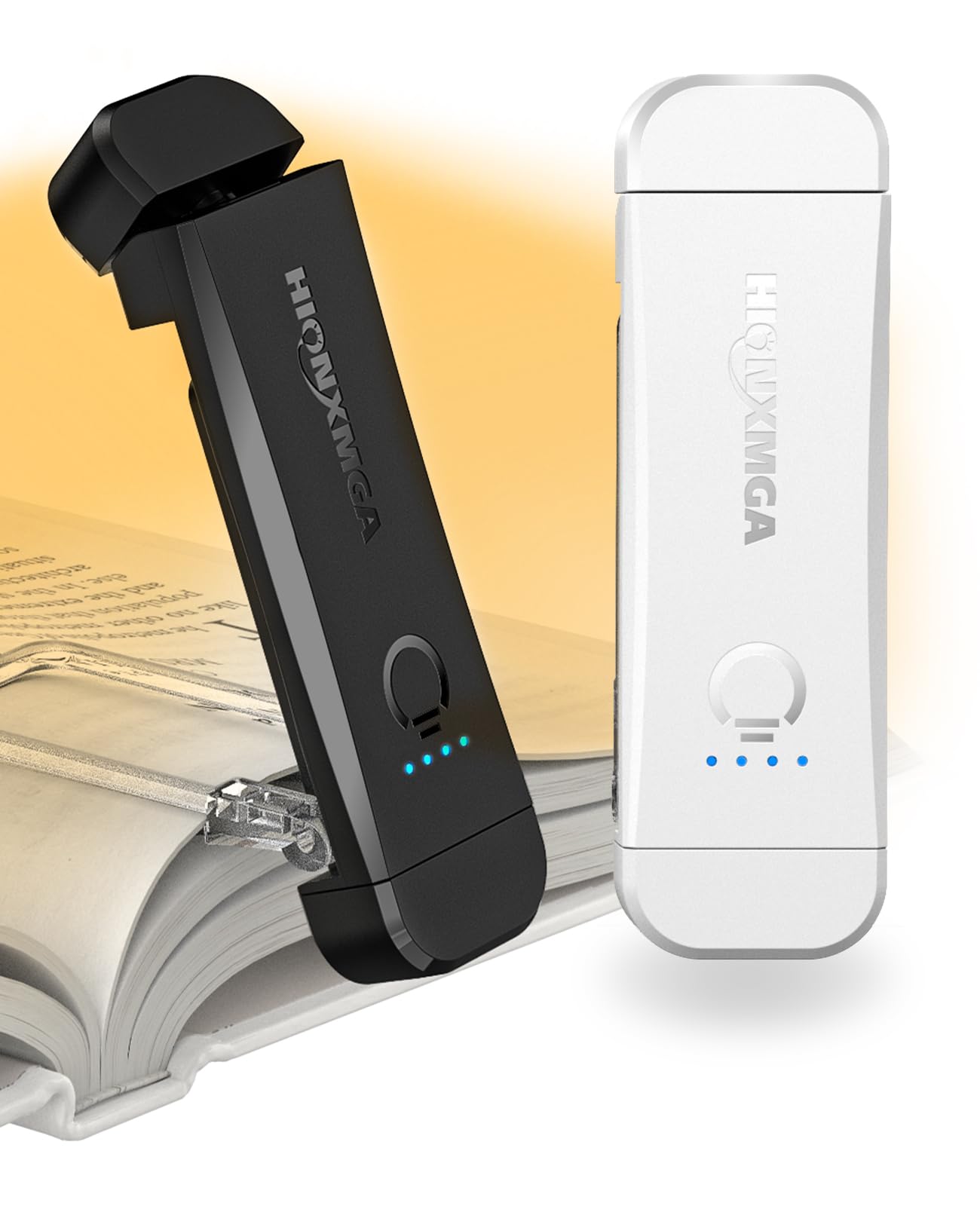 HIONXMGA USB Rechargeable Book Light,2 Pack Eye Caring Reading Light Clip on Book, 3 Colours & Stepless Dimming, Portable & Flexible,Perfect for Booklovers and Kids-Black+White