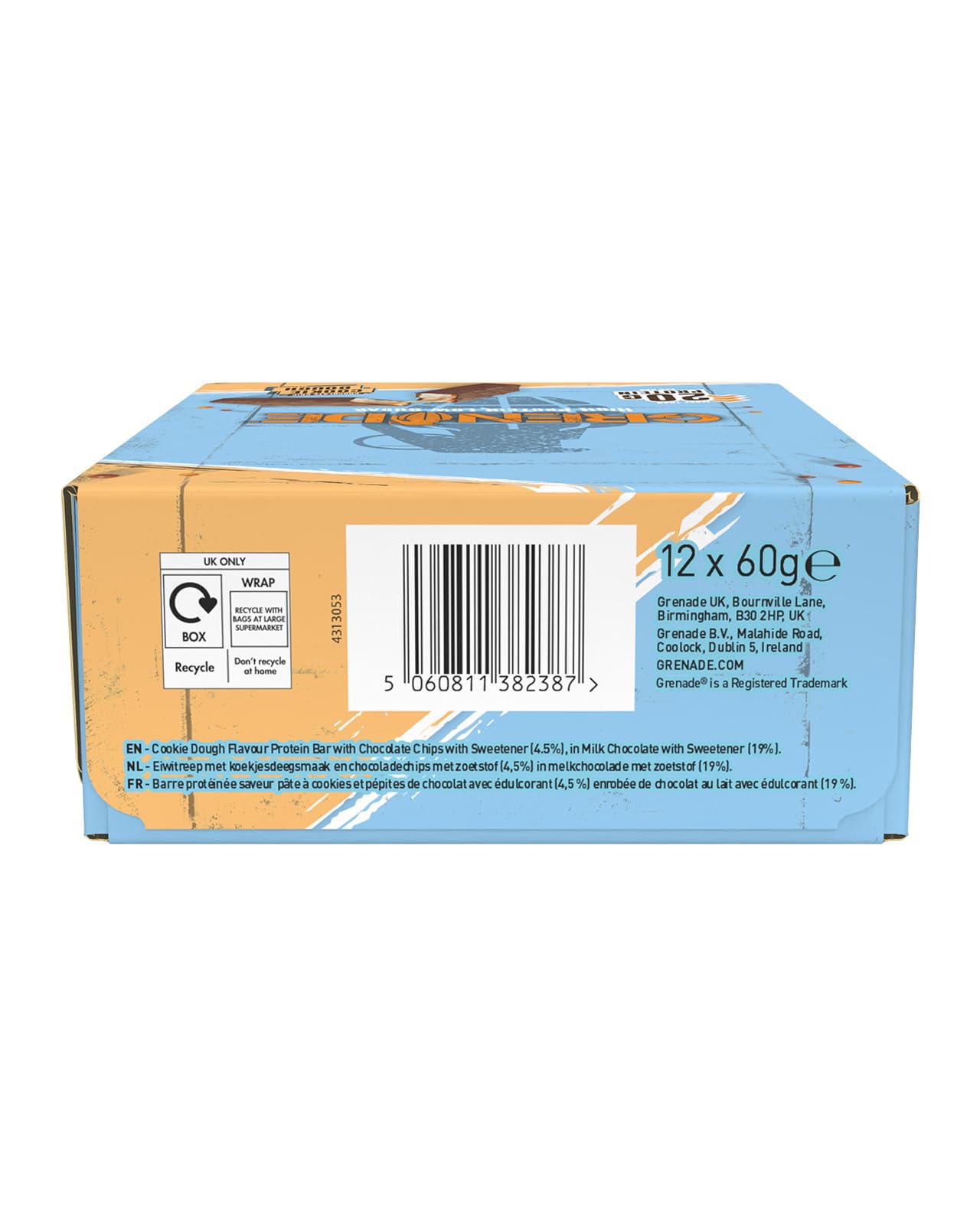 Grenade High Protein, Low Sugar Bar - Chocolate Chip Cookie Dough, 12 x 60 g (Packaging May Vary)
