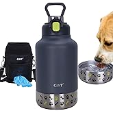 GiNT 37oz Insulated Stainless Steel Dog & Human Water Bottle | Leakproof Travel Dispenser with Detachable 10oz Bowl, 24H Cold/12H Hot, Carrying Case for Walking, Hiking, Camping & Outdoor Travel