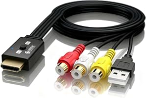 eSynic Portable RCA to HDMI Converter 3D 1080P@60HZ with 4:3/16:9 Switch for PS2/Wii/N64/Xbox/VCR/VHS/DVD to Modern TV-Plug & Play AV Cable to HDMI Adapter for Gaming Consoles/Projector (NTSC/PAL)