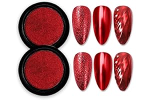 FURIMUK 2 Boxes Red Chrome Nail Powder 3D Mirror Effect Aurora Magic Metallic Dust Holographic Glitter Glazed Manicure Decoration Reflective Pigment for Nails Art Design
