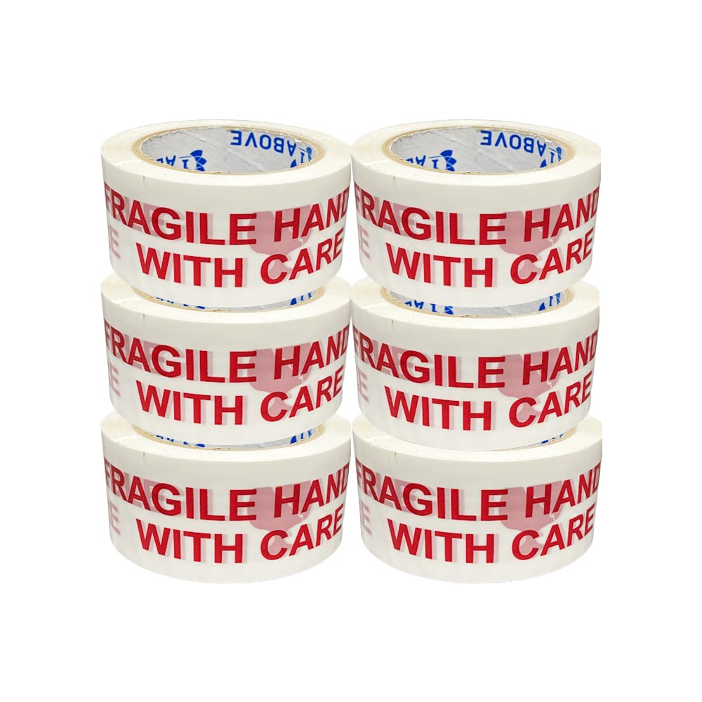 1ABOVE | 6 Rolls Fragile Tape for Packing 48mm x 66m |Premium Quality Tape |Heavy Duty|Deal for Moving Home|Box Tape
