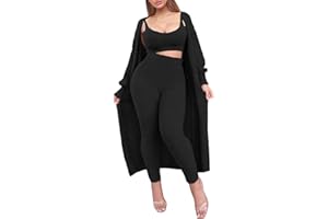 Fixmatti Women's Fuzzy Fleece 3 Piece Lounge Set Crop Tops Leggings Long Cardigan Knitted Sweatsuit Outfits