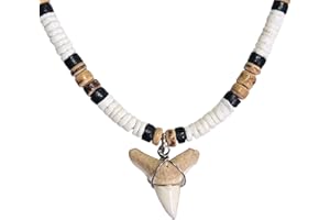 BlueRica Shark Tooth on Puka Shell Beads Necklace (18" 3L)