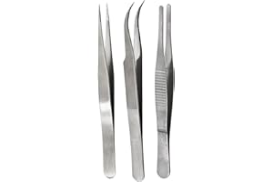 ABAJI 3 Stainless Blunt Tip Tweezers Industrial for Electronics Laboratory Work Jewelry-Making Craft, Soldering Multiple Usage
