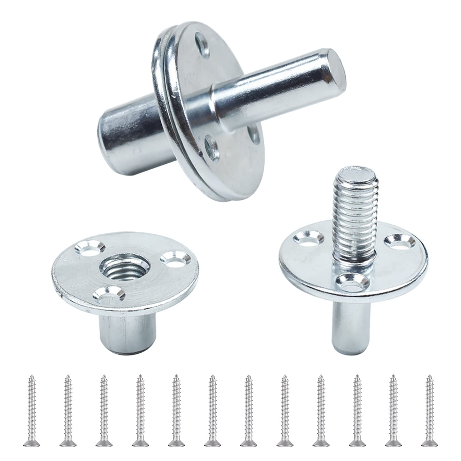 INCREWAY 3-Hole Tee Nut, 2PCS Metal M12 Bed Post Connector Screw-in T-Nut Bedpost Connector for Bed Sofa