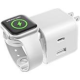 BeaSaf 36W for Apple Charging Block with Built-in Watch Charger, Foldable PD Fast Charger Block for iPhone, Dual Ports Wall Charger Compatible with Apple Watch iPhone AirPods (White)
