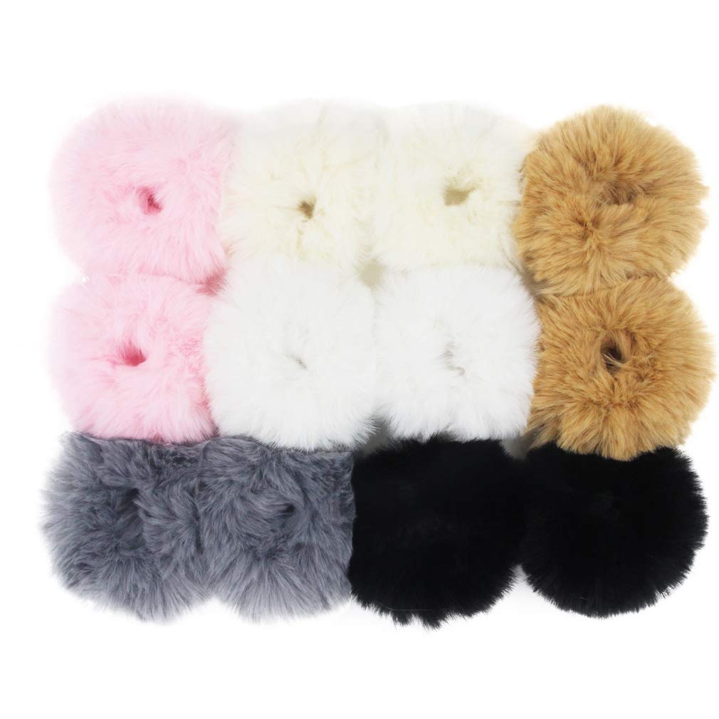 Furling Pompoms Fuzzy Furry Hair Ties Faux Fur Hair Band Scrunchies Ponytail Holder Hair Ring Ponytail Holder Hair Accessories (6 colors)
