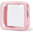 Yeeits Clear Makeup Bag Travel Size Toiletry Bag Organizer Case Quality PU Leather Transparent Small Cosmetic Bag Car Bag for Essentials with Durable Zipper