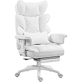 Dowinx Big and Tall Office Chair with Pocket Spring Cushion,High Back Computer Gaming Chairs with Adjustable Armrests and Lumbar Support,Executive Desk Chairs with Footrest(PU Leather,White)