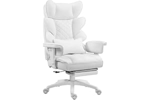 Dowinx Big and Tall Office Chair with Pocket Spring Cushion,High Back Computer Gaming Chairs with Adjustable Armrests and Lumbar Support,Executive Desk Chairs with Footrest(PU Leather,White)