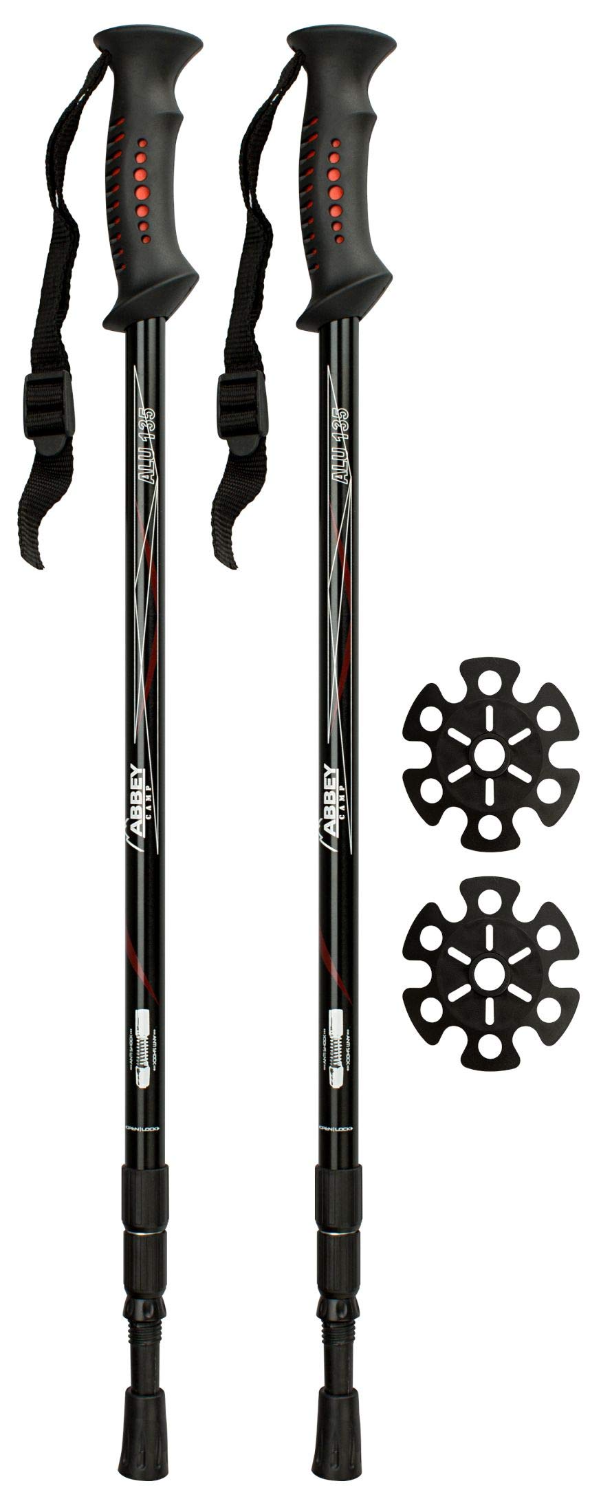Schreuders Sport Abbey 21SV Anti Shock Adjustable Hiking Cane Pair - Black/Red/white, One Size