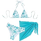 SHENHE Women's 3 Piece Floral Bikini Set with Wrap Coverup Halter Triangle Swimsuits