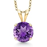 Gem Stone King 14K Yellow Gold Purple Amethyst Pendant Necklace for Women | 1.00 Cttw | Gemstone February Birthstone | Round 6MM | With 18 Inch Silver Chain