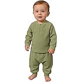 SunoZee Toddler Baby Waffle Long Sleeve Sweatshirt ButtonTop Jogger Pants Set Cute Fall Winter Clothes Set Outfits