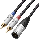 Tisino 2 RCA to XLR Male Unbalanced Cable Y-Splitter, 3.3 FT/1m | Unbalanced Dual RCA to XLR Male Adapter Y-Cable for Mixer DJ Controller, Gold-Plated 20AWG OFC Cord Duplicator Lead