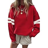 OCSTRADE Womens Pullover Sweatshirts Varsity Striped Long Sleeve Drop Shoulder Oversized Sweat Tops