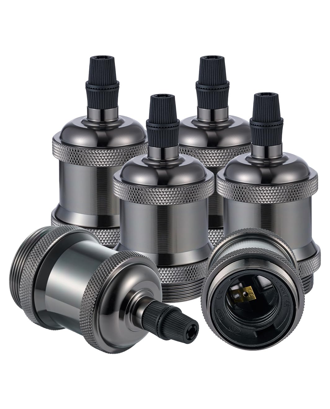 Vecys 6 PCS E27 Vintage Bronze Lamp Socket Adapter Edison Retro Lamp Holder Adapter for Vintage Light Bulbs Pendant Lamp（Pearl Black）