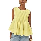 Wyeysyt Womens Pleated Peplum Tops Summer Sleeveless Ruffled Tank Tops Babydoll Blouse Casual Shirred Flowy Shirts