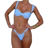 Yaguyuly Ruched Bikini Sets for Women Two Piece Swimsuit High Cut Sexy Brazilian Cheeky Thong Bathing Suit