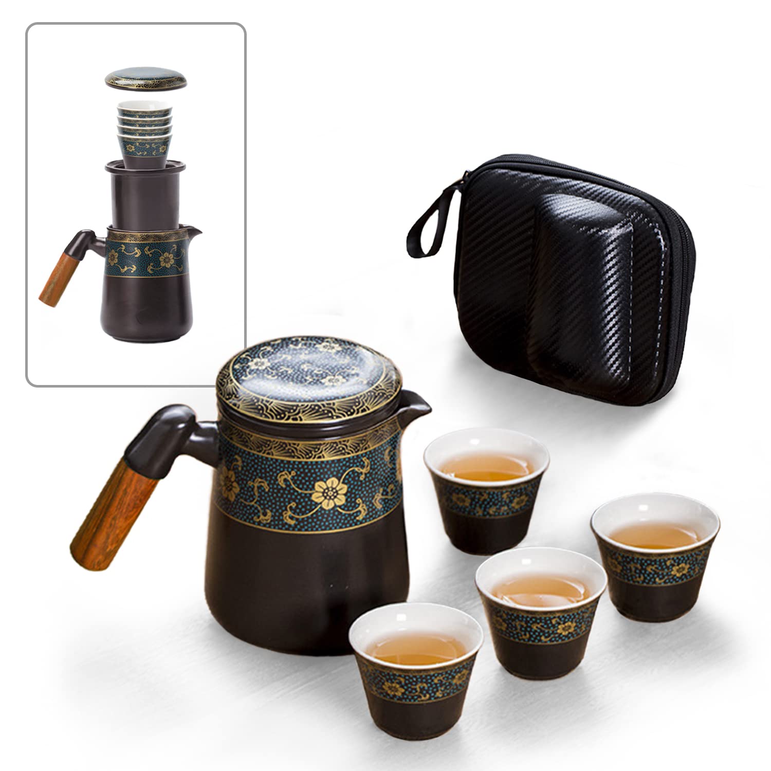 fanquare Black Glaze Porcelain Tea Set, Portable Tea Pot Set, Ideal for Tea Lovers at Home, Office and Party Use