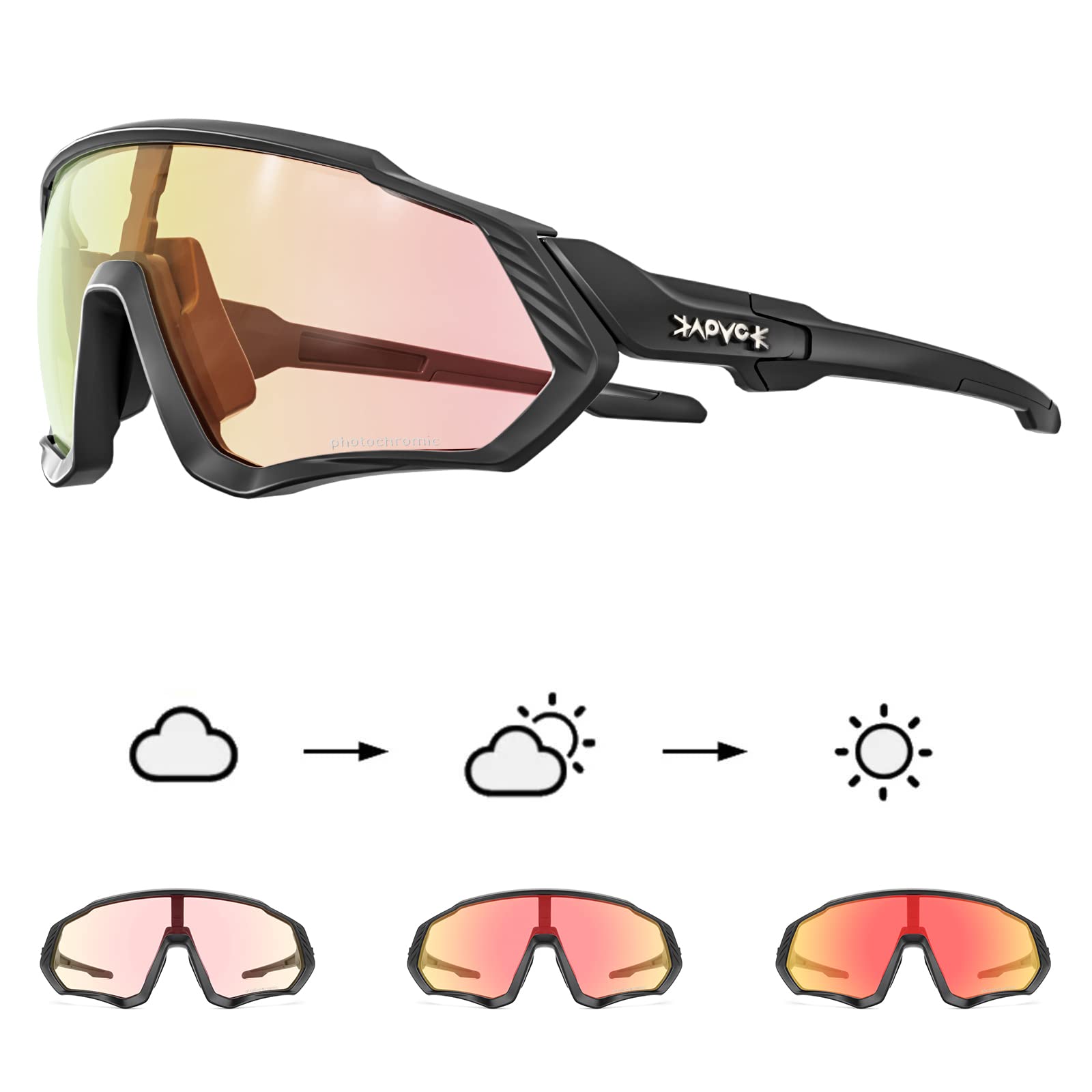 KAPVOE Photochromic Cycling Glasses For Men Women MTB BMX Clear Sports Sunglasses Running Volleyball Tennis Driving Fishing Softball Mountain Golf Hiking Clear Black 02