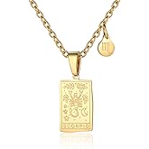 Zodiac Sign Necklace for Women Constellation Tarot Card Pendant Double Sided Gold Stainless Steel Waterproof NonTarnish Friendship Jewelry Gift